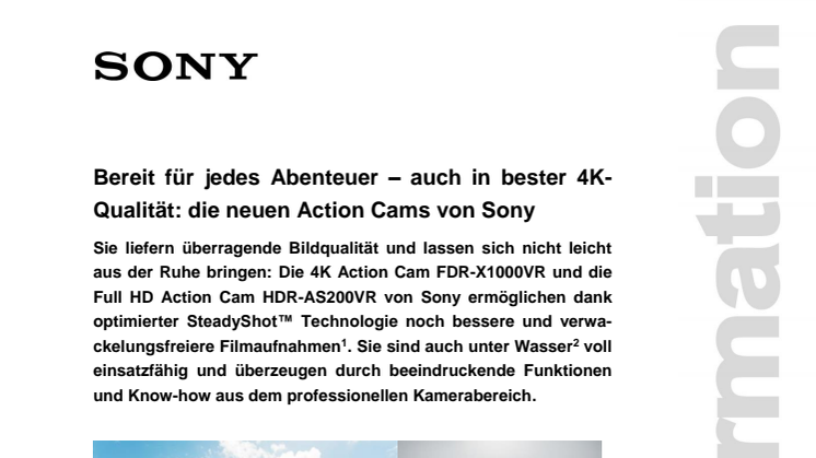 Bereit für jedes Abenteuer – auch in bester 4K-Qualität: die neuen Action Cams von Sony