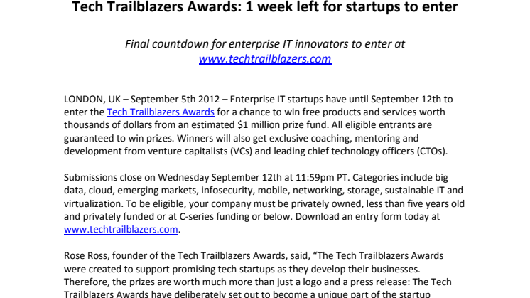 Tech Trailblazers Awards: 1 week left for startups to enter