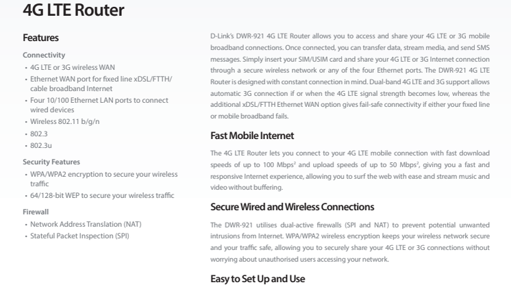 Produktblad - D-Link 4G LTE Router (DWR-921) 