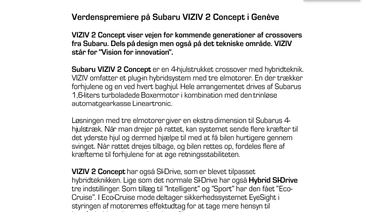 Verdenspremiere på Subaru VIZIV 2 Concept 
