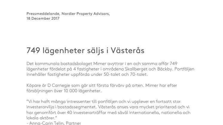 749 lägenheter säljs i Västerås