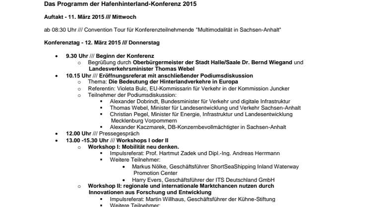 Programm der Hafenhinterland-Konferenz 2015