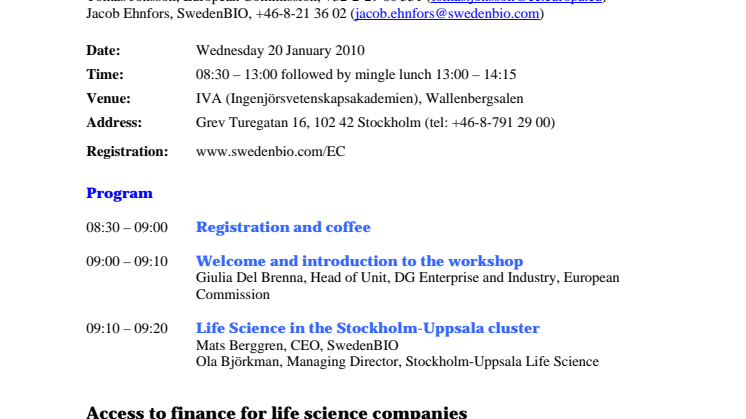 European Tour for Life Science and Biotech Entrepeneurs, Stockholm 