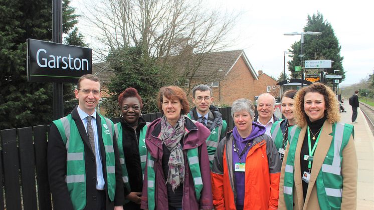 Mayor of Watford, Peter Taylor (left), station volunteers and representatives from Abbey Line CRP, Network Rail and London Northwestern Railway