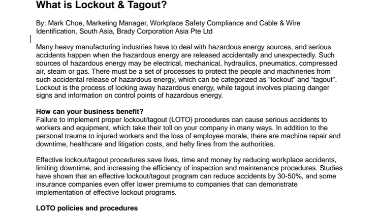What is Lockout & Tagout?