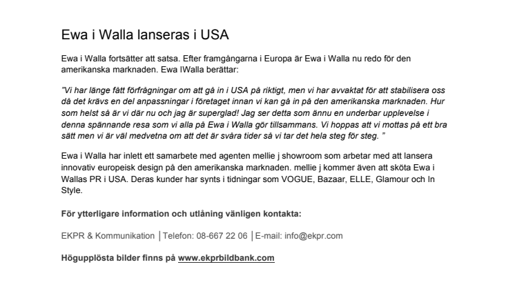 Ewa i Walla lanseras i USA
