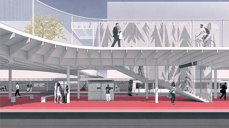 Arkitektenes tanker om hvordan det kan bli seende ut på Brynseng stasjon etter oppgraderingen som begynner i 2020.