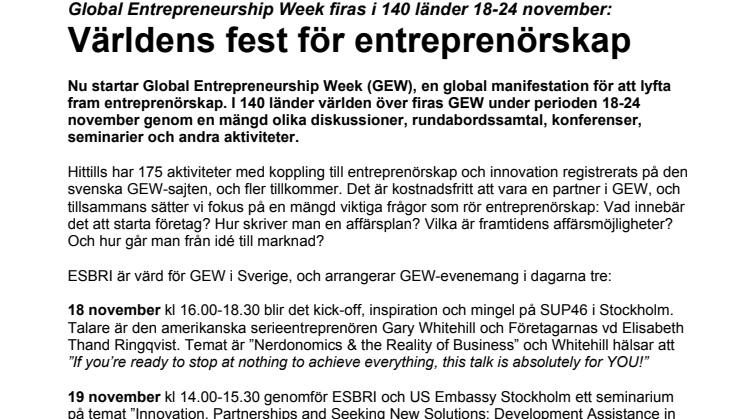 Nu startar GEW – världens fest för entreprenörskap