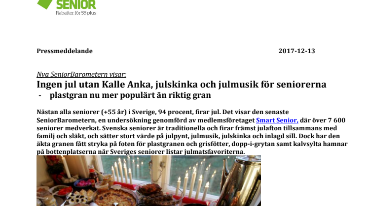 Nya SeniorBarometern visar: Ingen jul utan Kalle Anka, julskinka och julmusik för seniorerna