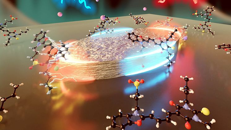 An international research team is exploring how polaritons, light-matter mixed objects, respond to short pulses of light. Illustration: Alexandre Dmitriev