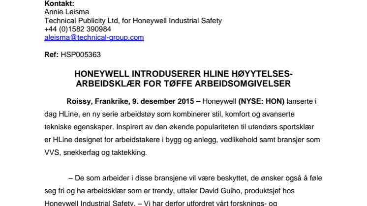 Honeywell introduserer HLline høyytelses-arbeidsklær for tøffe arbeidsomgivelser