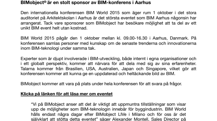 BIMobject® är stolt sponsor av BIM-konferens i Aarhus
