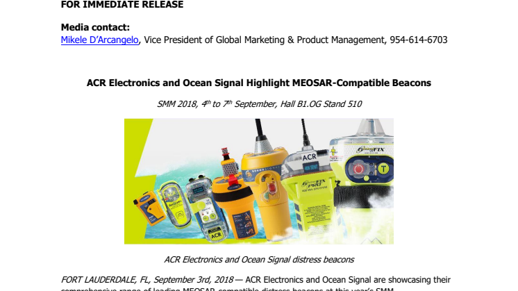 ACR Electronics and Ocean Signal Highlight MEOSAR-Compatible Beacons