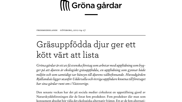 Gräsuppfödda djur ger ett kött värt att lista