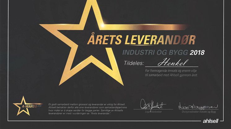 For andre året på rad ble Henkel Norge tildelt prisen Årets Leverandør i 2018 av Ahlsell. 
