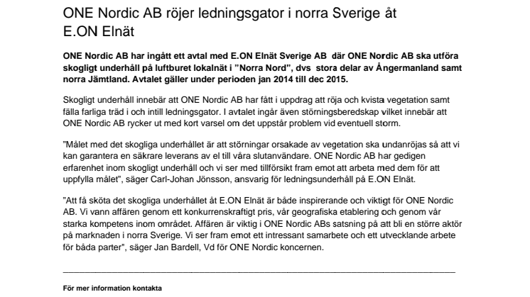 ONE Nordic AB röjer ledningsgator i norra Sverige åt E.ON Elnät