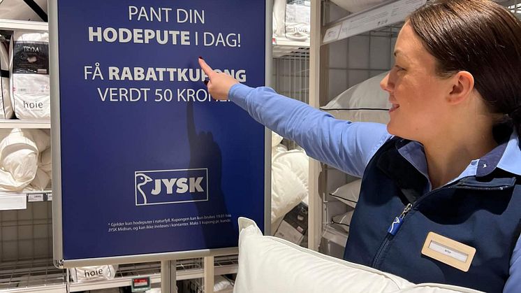 JYSK oppfordrer kunder til å gjenvinne sin gamle pute for helsen og miljøet.