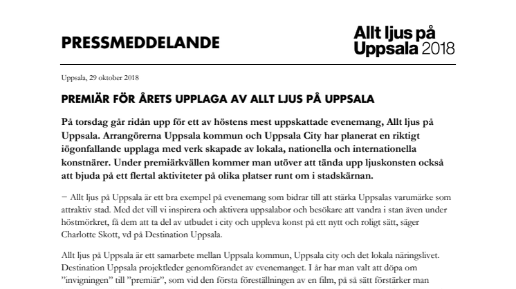 Premiär för årets upplaga av Allt ljus på Uppsala