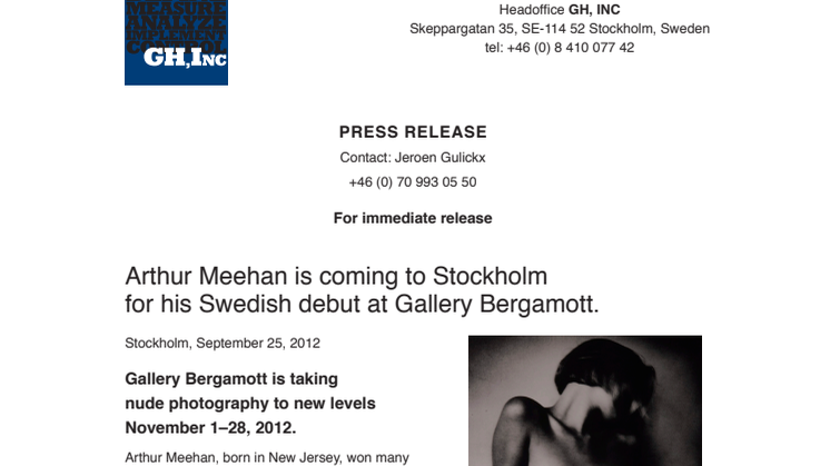 Arthur Meehan is coming to Stockholm for his Swedish debut at Gallery Bergamott.
