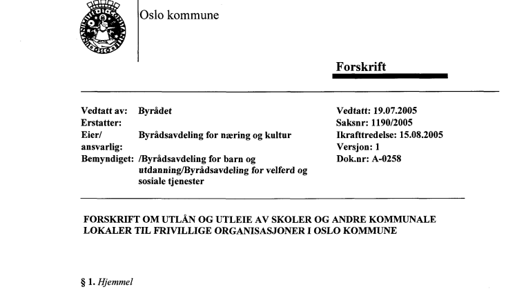 Forskrift for utleie av lokaler i Oslo kommune