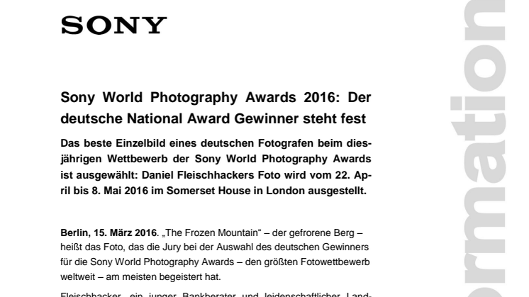 Sony World Photography Awards 2016: Der deutsche National Award Gewinner steht fest 