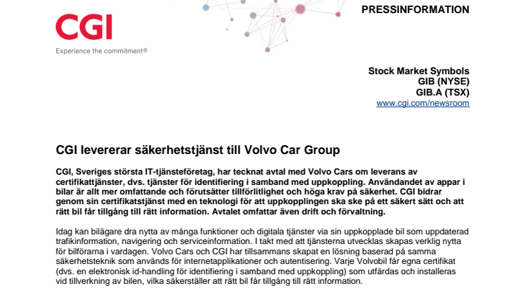 CGI levererar säkerhetstjänst till Volvo Car Group