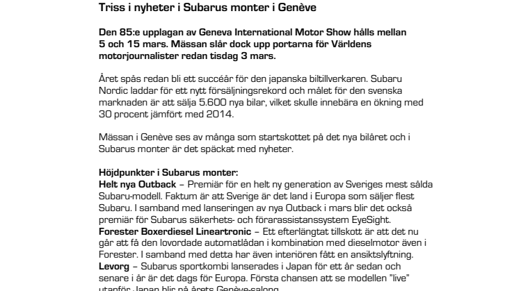Triss i nyheter i Subarus monter i Genève