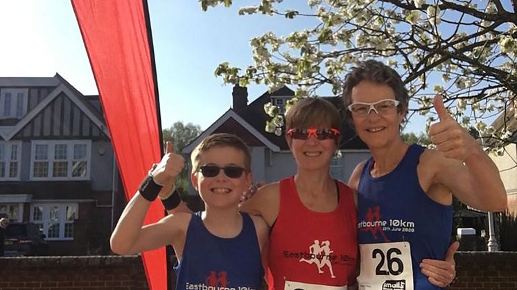 Home run: Liz Lumber (right) and family replaced their cancelled London Marathon with a lockdown marathon in their East Sussex garden
