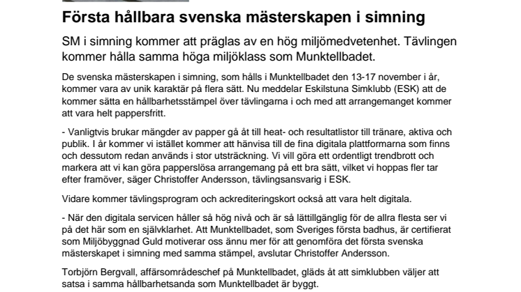 Första hållbara svenska mästerskapen i simning