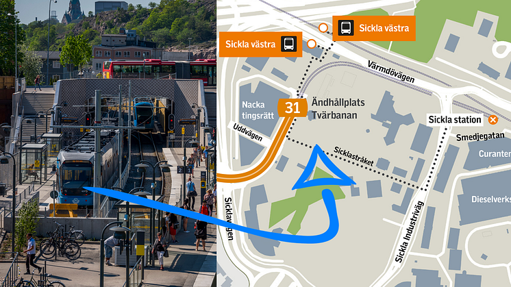 Från 3 februari trafikeras inte Sickla station på grund av byggarbeten i området.