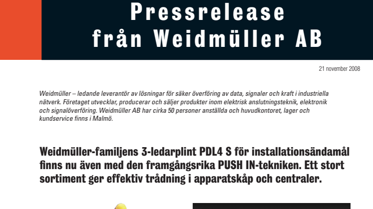 Weidmüller-familjens 3-ledarplint finns nu även med den framgångsrika PUSH IN-tekniken