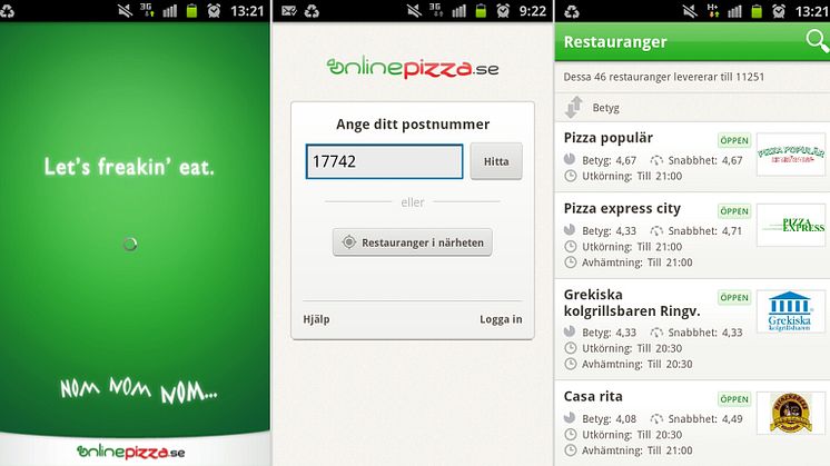 OnlinePizza.se lanserar Sveriges första pizzabeställnings-app för Android