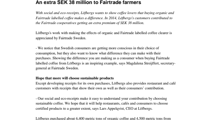 An extra SEK 38 million to Fairtrade farmers