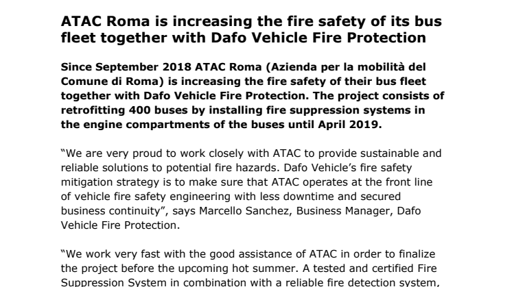 ATAC Roma is increasing the fire safety of its bus fleet together with Dafo Vehicle Fire Protection