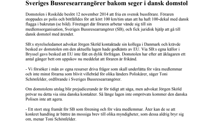 Framgång för Sveriges Bussresearrangörer i dansk domstol