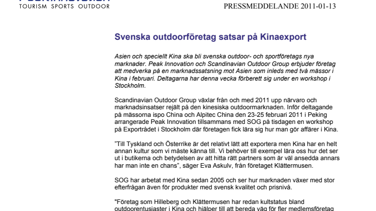 Svenska outdoorföretag satsar på Kinaexport