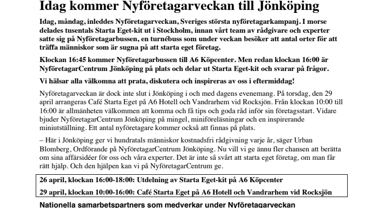 Idag kommer Nyföretagarveckan till Jönköping 