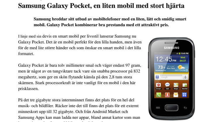 Endast 97 gram: Samsung Galaxy Pocket, en liten mobil med stort hjärta