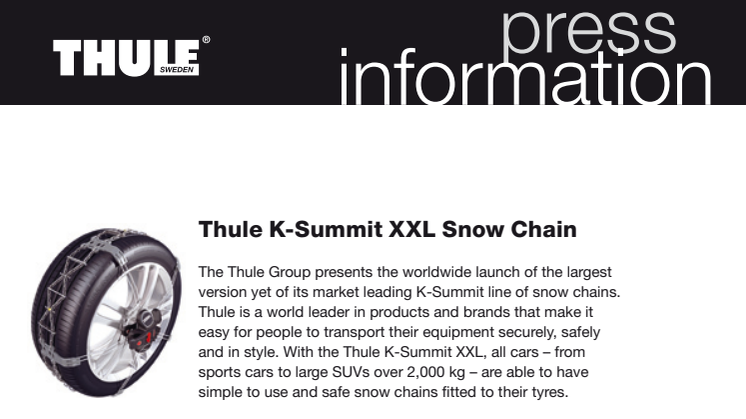Pressinformation Thule K-Summit XXL Snow Chain