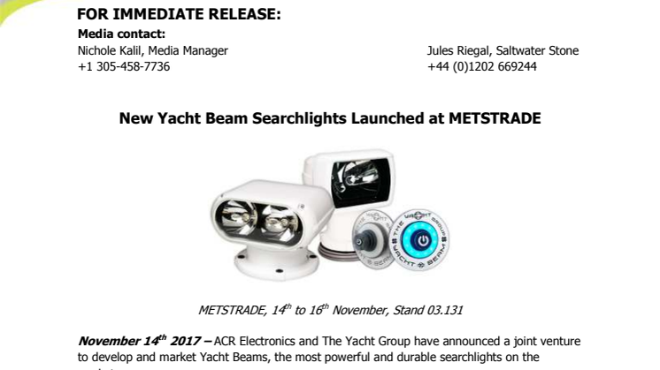 New Yacht Beam Searchlights Launched at METSTRADE