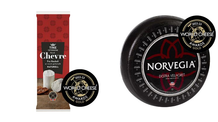 TINE Norsk Chevre Naturell og Norvegia Reserve fikk gull i World Cheese Awards 2022.