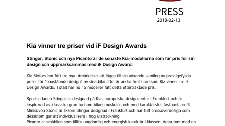 ​Kia vinner tre priser vid iF Design Awards