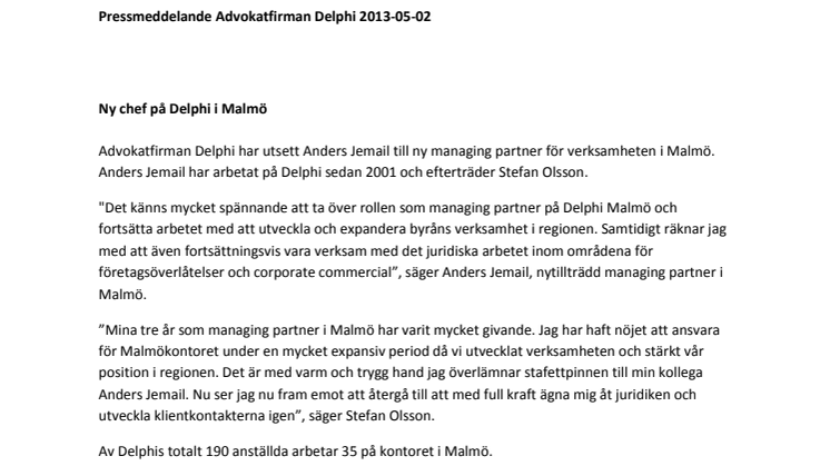 Ny chef på Delphi i Malmö