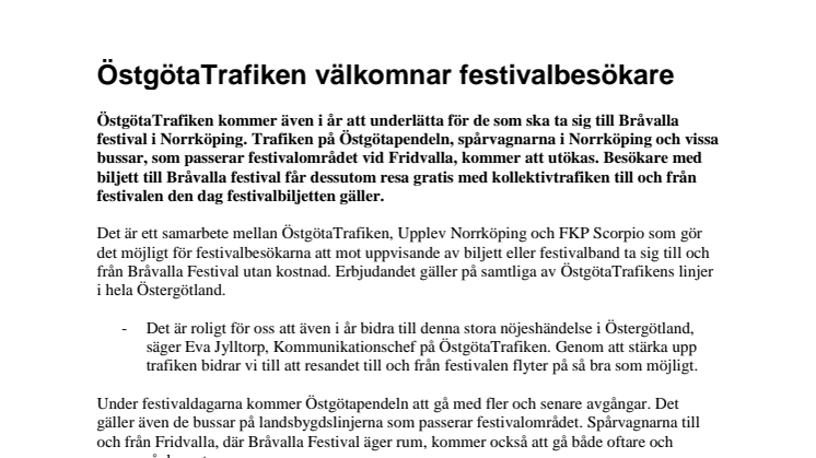 ÖstgötaTrafiken välkomnar festivalbesökare