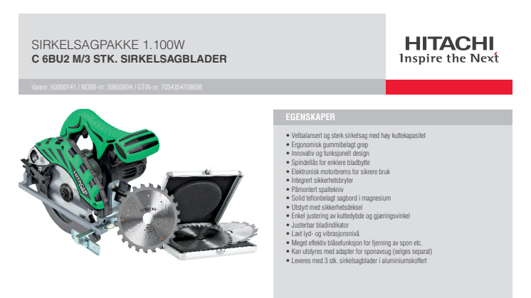 HITACHI Sirkelsagpakke C6BU2