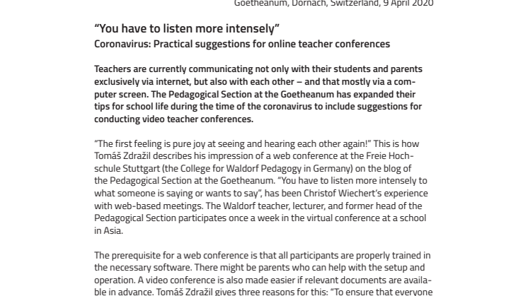 Coronavirus – practical suggestions for online teacher conferences: “You have to listen more intensely” 