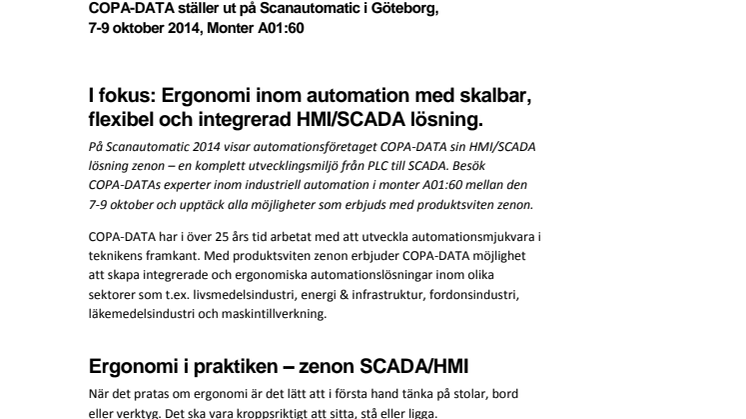 COPA-DATA ställer ut på Scanautomatic i Göteborg, Monter A01:60