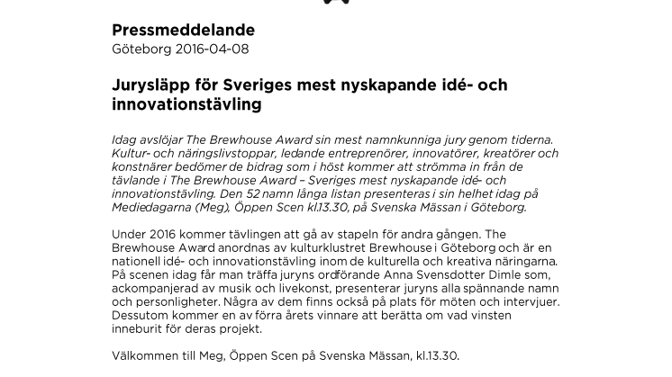 Jurysläpp för Sveriges mest nyskapande idé- och innovationstävling