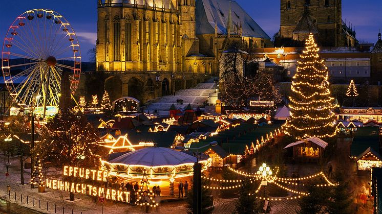 Tysklands julmarknader lockar årligen över 85 miljoner besökare från hela världen. En av dem är julmarknaden i Erfurt (Thüringen). FOTO: Barbara Neumann/Erfurt Tourismus und Marketing GmbH