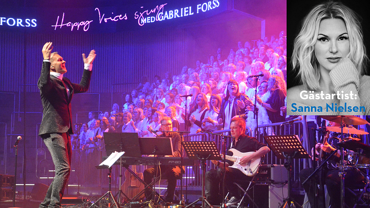 9/5 är det konsert på Partille Arena med Happy Voices under ledning av Gabriel Forss med Sanna Nielsen som gästartist.